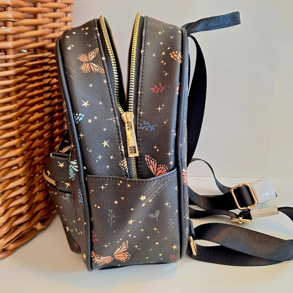 NWOT Butterfly Print Mini Backpack Adjustable Strap Washable - Picture 3 of 3